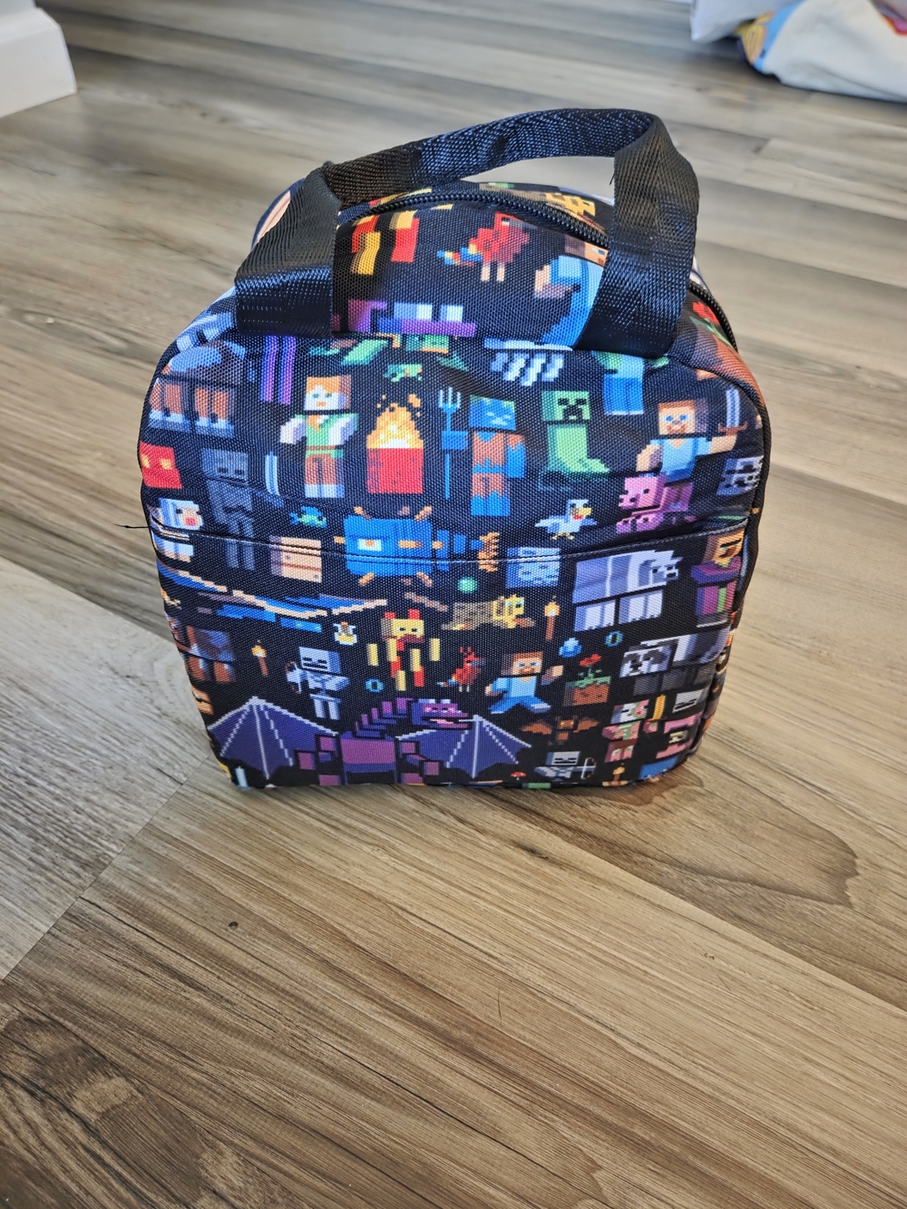 Kids Pixel Characters Black Lunch Bag - Unbranded
